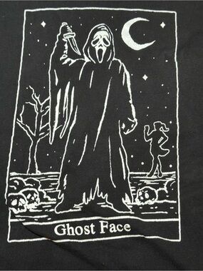 Spencer's Black T‑Shirt with White Ghost Face Graphic